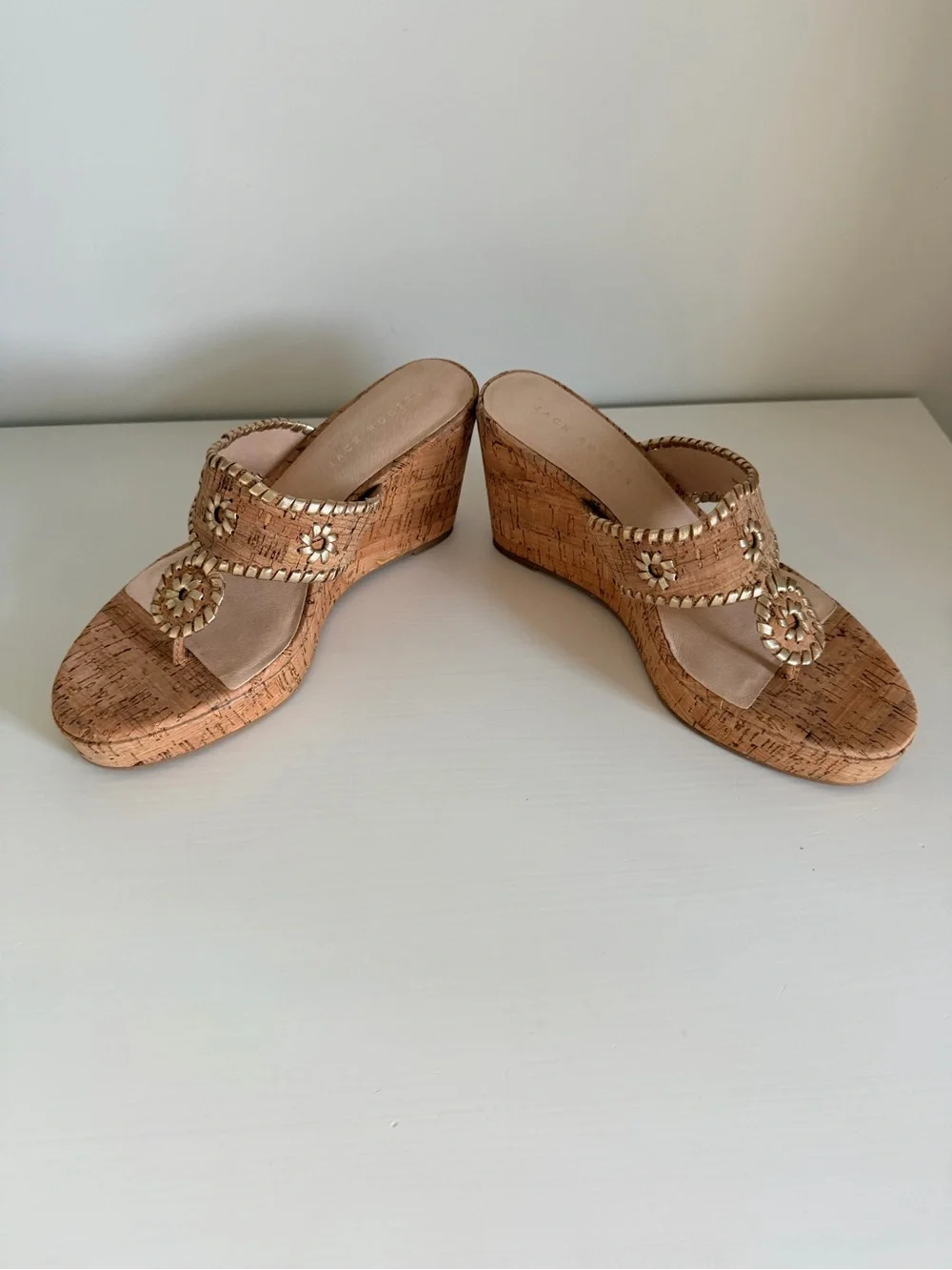 NWT Jack Rogers - Cork and Gold High Wedge Sandals